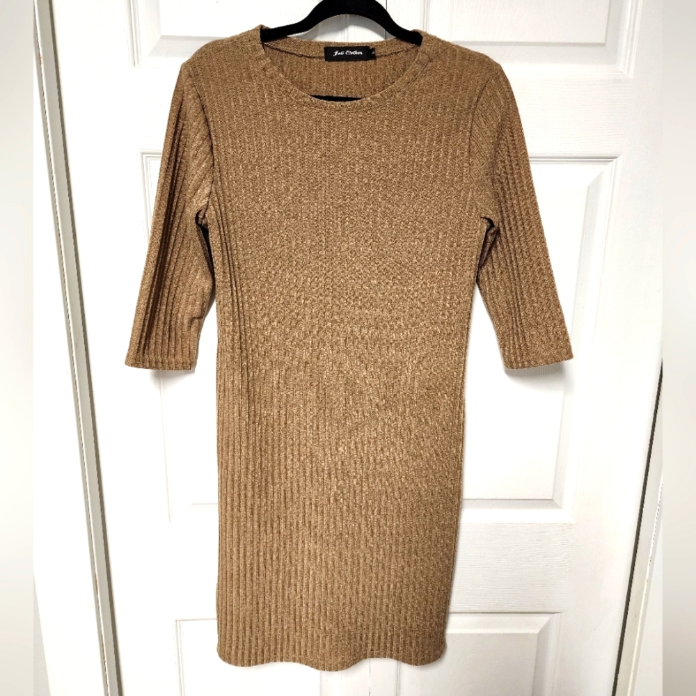Vintage Joli Clothes Ribbed Tan Brown Midi Dress Size Small